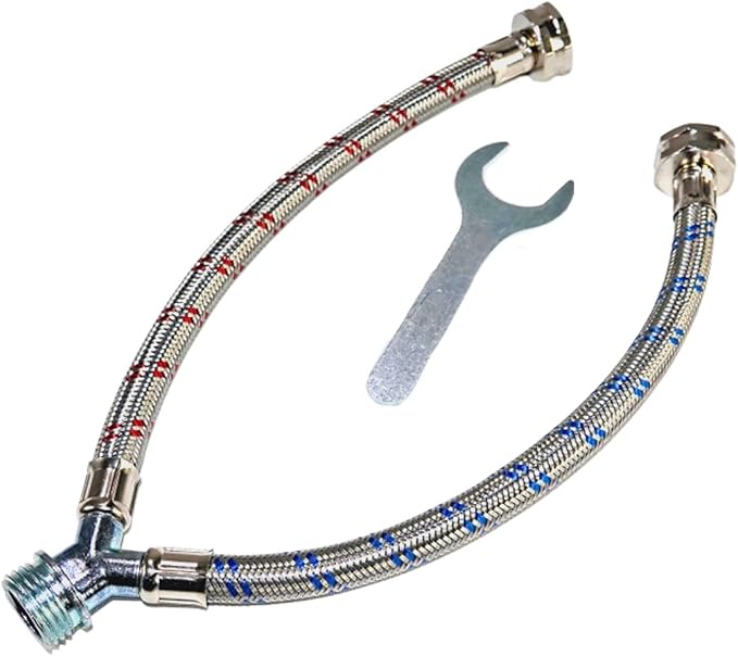 Washing Machine Y-Mixer/Y-Split Water Hose - Burst Proof STAINLESS STEEL - (1 FT) Long Legs - 3/4 Inch Brass Fittings - Y-Splitter Water Hose Connector for Washing Machines Hot & Cold Water Supply