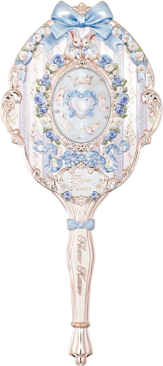 Flower Knows Bunny Garden Collection Hand Mirror,Vintage Portable Handheld Mirror,Fancy & Pretty Princess Mirror with Long Handle,Gift for Girls(Cloudy Blue)