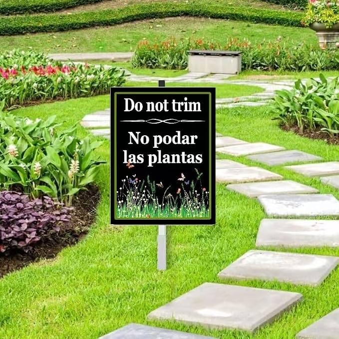 Do Not Trim - No Podar as Plantas Yard Sign with Stakes,Rust Free Aluminum (8 * 12in),Keep Off Grass Sign for Lawn Garden,Pollinator Habitat Yard Sign