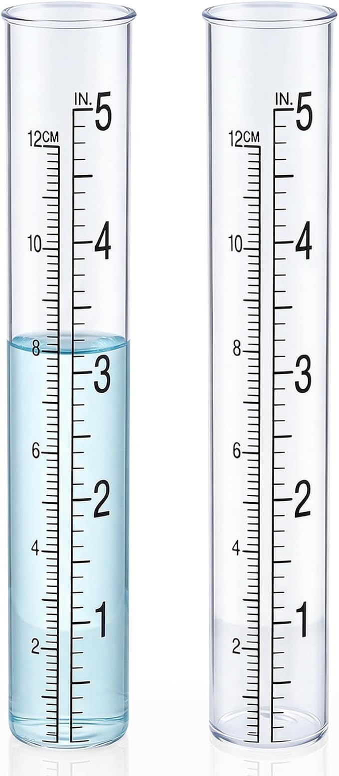 2-Pack Rain Gauge Replacement Tube - 5" Capacity Easy-to-Read Magnifying Rain Gauge for Outdoor - Plastic Clear Rain Gauges for Garden Yard Home - Accurate Measurement with Dual Scales
