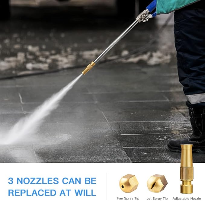 Jet Nozzle 2-in-1 High Pressure Power Washer, Watering Sprayer Cleaning Tool, Hydro Jet Nozzle Power Washer, Tool Pressure Washer Extension Wand with 3 Hose Nozzles for Garden Hose and Car Washing