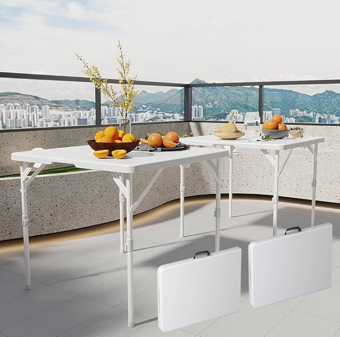 34" Folding Table, Portable Square Folding Card Table, Picnic Tables with Collapsible Legs & Carrying Handle (White, 2 Pack)