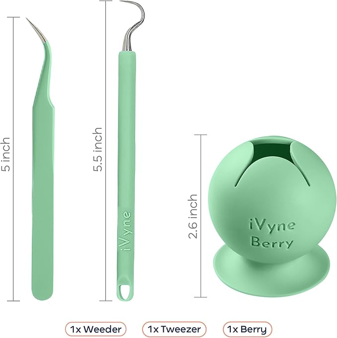 iVyne Berry and Silicone Weeding Tools - Suction Weeder, Craft Tweezer, Scrap Collector Holder, Vinyl Weeding Tool Kit for Cricut, Silhouette Accessories - Green