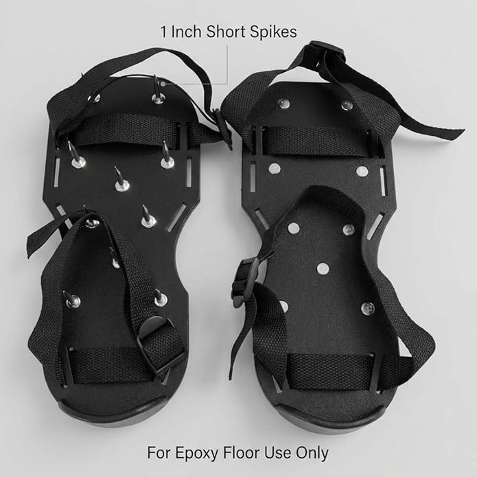 QWORK Gunite Spiked Shoes With 3/4” Short Spikes Perfect For Epoxy Floor, Overlays, Cover Installation, Green Color (Pair)