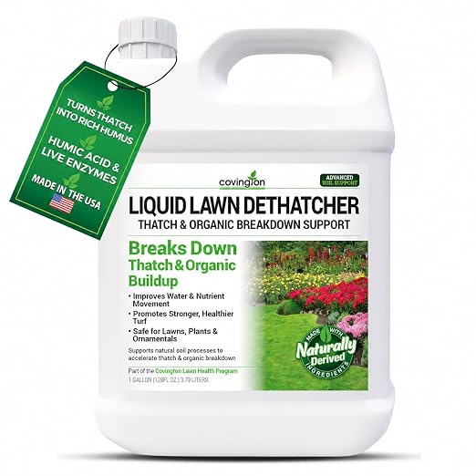 Covington Liquid Lawn Dethatcher (1 Gal) – Liquid Aerator Concentrate & Humic Thatch Remover, Soil Softener & Grass Thatch Buster for Lawns & Gardens – Kids & Pet Safe, Made in USA