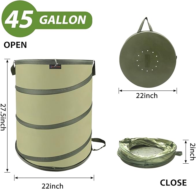 YUDI & GARDEN 45 Gallon Hard Bottom Collapsible Garden Bag, Heavy Duty Collapsible Trash Can for Collecting Weeds, Leaf, Party and Yard Waste
