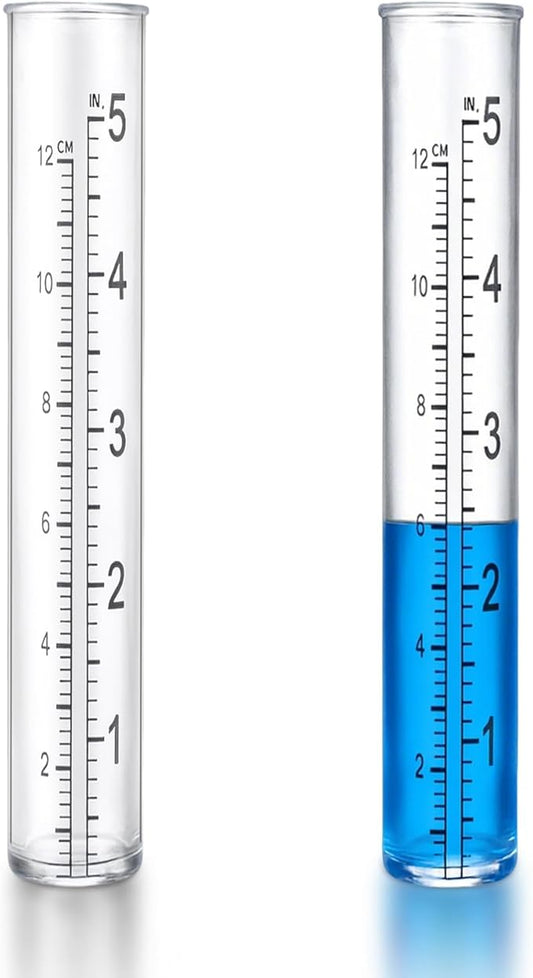 Larrel 2 Pcs Plastic Rain Gauge Replacement Tubes, 5.31inx0.91in/13.5cmx2.3cm Clear Practical Outdoor Rain Gauges with Dual Scales Outdoor Rains Gauges for Outdoors Garden Yard Home Using