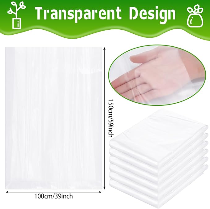6 Pcs Winter Plant Covers Freeze Protection Small Plastic Clear Film Cover Shelter Bags Waterproof Frost Cloth for Outdoor Plants Greenhouse Garden Rain Frost Protection(39.4 x 59 Inch)