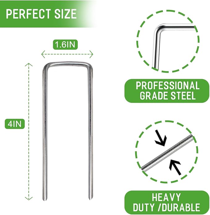 Landscape Staples Galvanized Garden Stakes, 4inch 500pack Heavy Duty Garden Pins for Fences, Lawns, Weed Barriers and Landscape Fabrics, Netting, Irrigation Hose