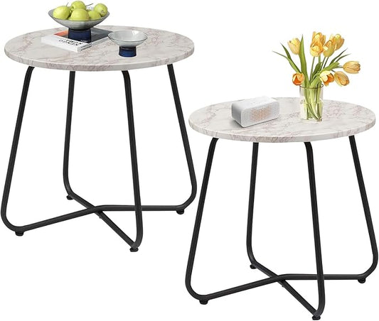 VECELO 17.7 inch Small Round Outdoor Side Table,Patio End Table,Waterproof Wood Table with Weather Resistant Steel Adjustable Feet for Living Room Bedroom Garden Yard Balcony Porch Poolside