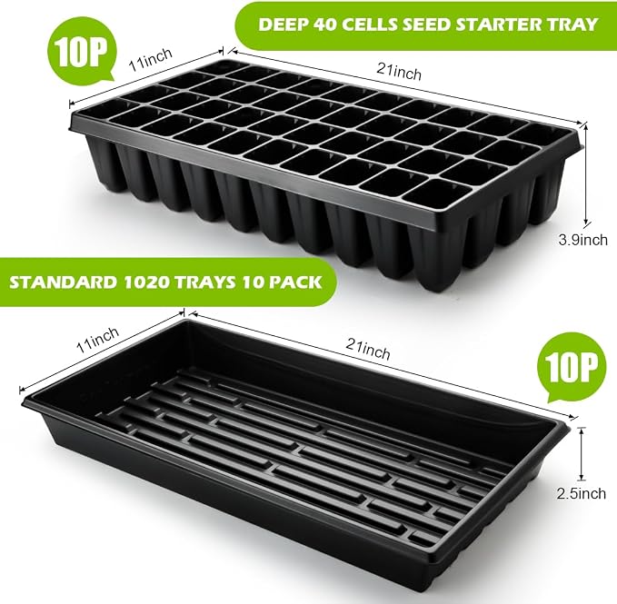RooTrimmer 10 Pack 1020 Seed Starter Trays and 10 Pcs 40 Cell Plug Trays, Thick Durable Seedling Plastic Nursery Tray for TD542 1020 Tray Germination (10 Sets)
