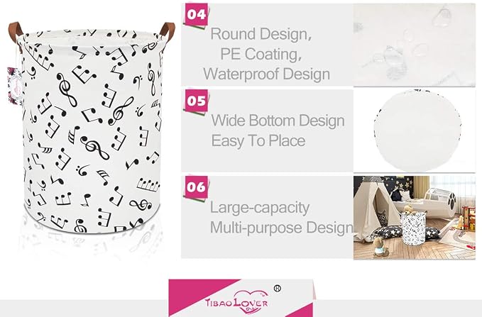 19.7" Large Sized Waterproof Foldable Canvas Laundry Hamper Bucket with Handles for Storage Bin,Kids Room,Home Organizer,Nursery Storage,Baby Hamper (Musical Note)