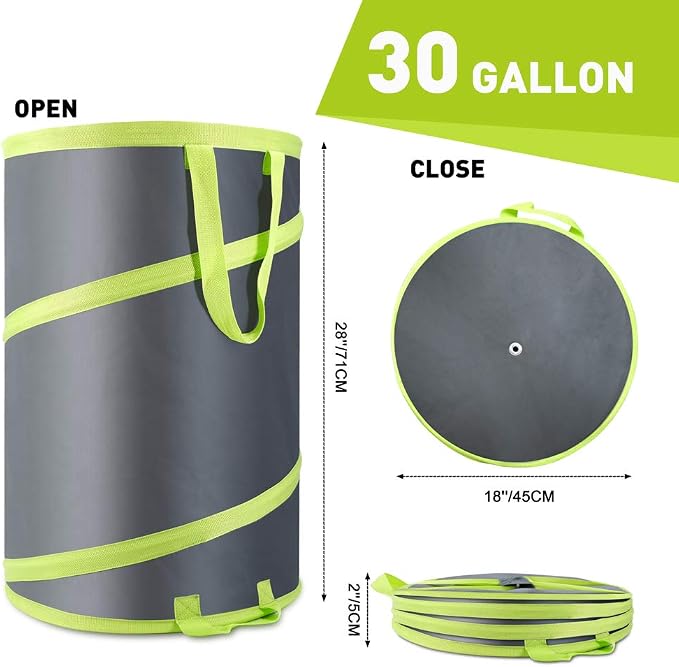 Altdorff Resuable Leaf Bag 2 Pack, Collapsible Trash Can for Camping, Garden Waste Bag Pop Up, 120L Large Yard Waste Container with Drain Holes and Drawstrings for Windy Days