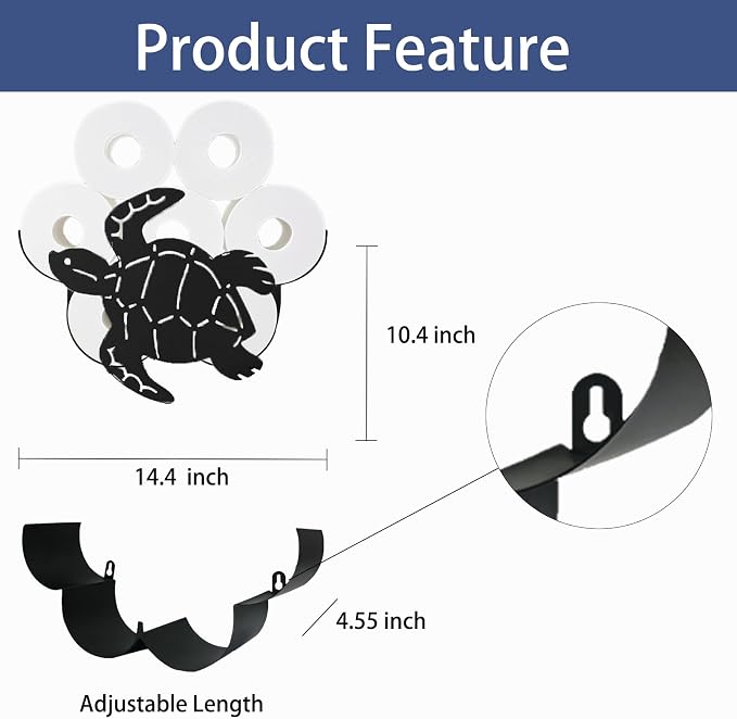 Sea Turtle Toilet Tissue Holder,Animal Paper Holders,Decorative Metal Papers Holder,Funny Toilet Animal Storage for Bathrooms,Bathroom Paper Organizer for Extra 8 Rolls Wall Mounted Art Decor