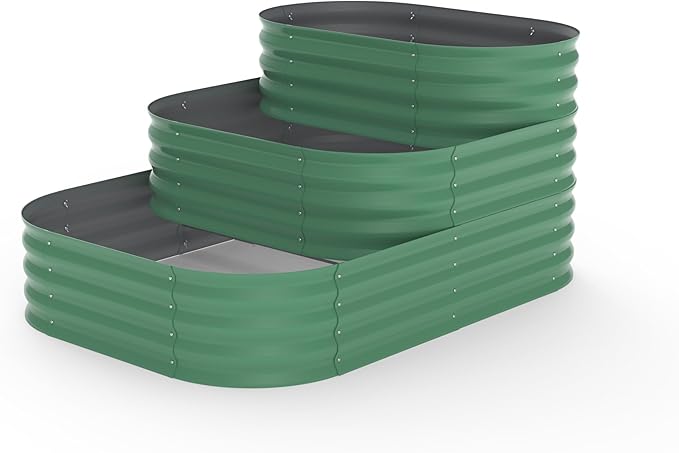 Garvee Galvanized Raised Garden Bed - 61x42x31 in Outdoor Planter Box for Vegetables, Herbs, Flowers. Modular 3-in-1 Raised Garden Beds Outdoor with Open Base, Garden Box for Deep Root Growth, Green
