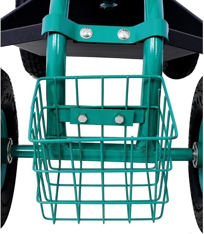 Garden Cart Rolling Scooter, Adjustable Height Heavy Duty Scooter, Rolling Garden Cart with 4 Wheels and Extendable Handle, Garden Stool Cart with 360-Degree Seat and Tool Tray Green