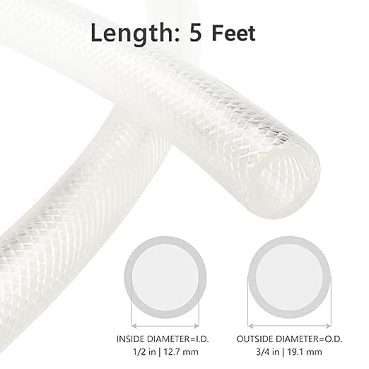 1/2" ID x 5 Ft High Pressure Braided Clear PVC Vinyl Tubing Flexible Vinyl Tube, Heavy Duty Reinforced Hose Tubing, BPA Free and Non Toxic