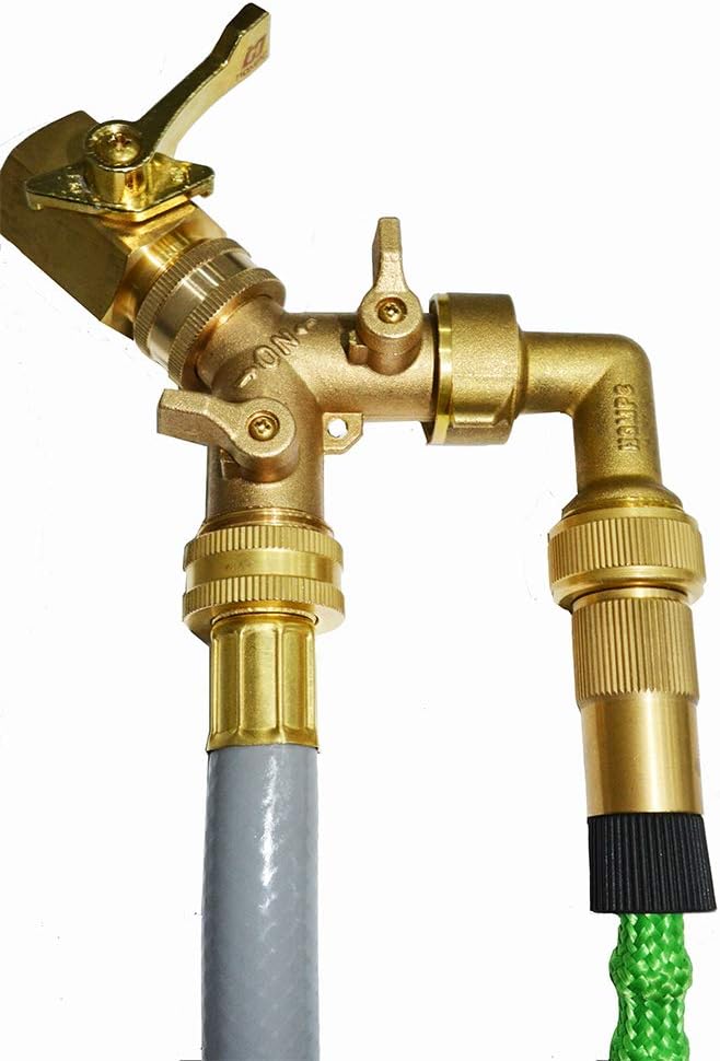 HQMPC 2 Way Hose Y Valve Hose Splitter Garden Hose Y Valve Connectors 2 way shut off valves With Solid Brass Handle Brass Y Valves Water Garden Hose Adapter 3/4"GHT Thread Extra 4 Presure washers