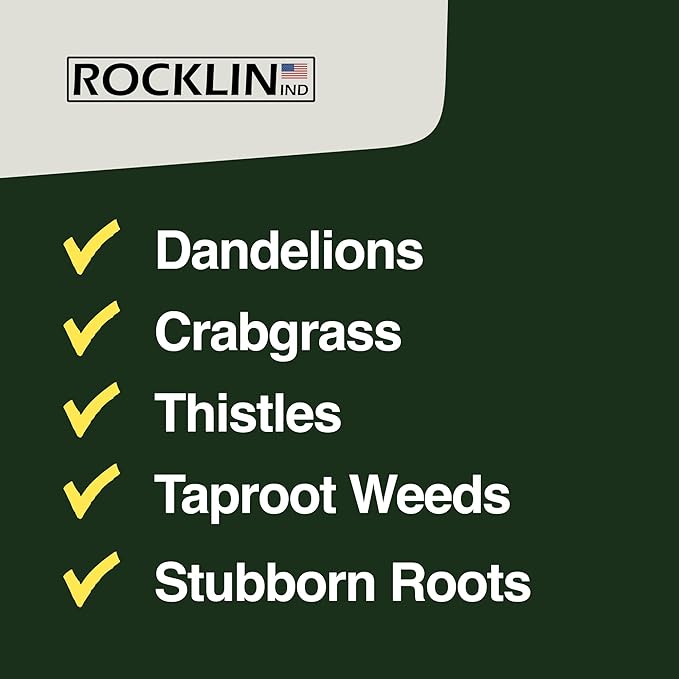 Rocklin Stand Up Weed Puller Tool Long Handle 48” | No Bending or Kneeling | 4-Claw Steel Head, Heavy Duty Dandelion Root Extractor & Weed Remover for Lawn for Dad, Husband & Men