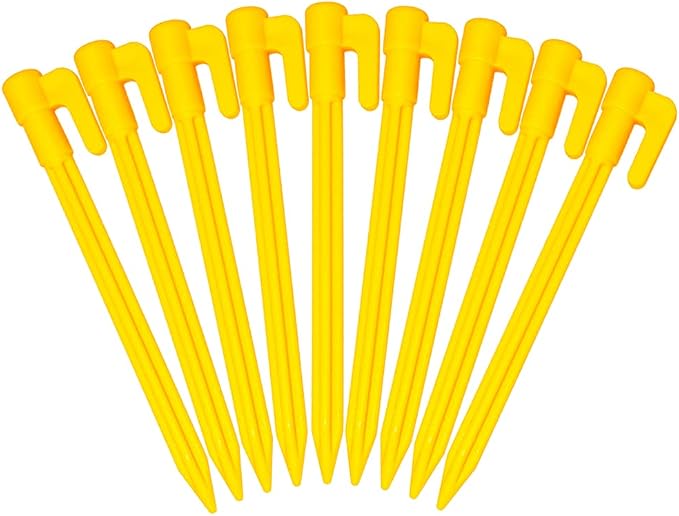 60 Pack Plastic Tent Pegs Garden Landscape Stakes 5.7 Inch for Anchoring Garden Netting, Camping Tents, Rain Tarps and Landscape Fabric Lawn Edging Yellow