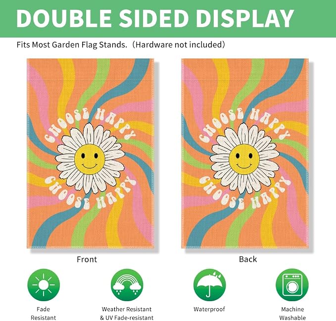 Perfectinsoy Choose Happy Garden Flag for Outdoor, Welcome Yard Kitchen Garden House Holiday Lawn Porch Decor for Farmhouse Holiday, Summer Yard Sign, Cute Positivity Porch Banner, Happy Garden Flag