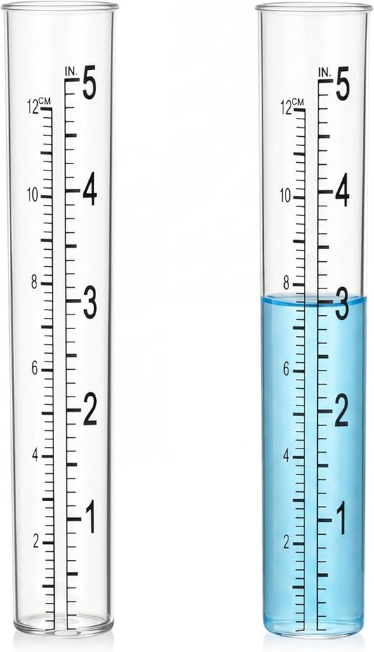 2PCS 5in Rain Gauge Replacement Tube, Dual-Scale Rain Gauge Tubes, Durable Plastic Rains Gauges for Yard Garden Outdoor Home, Flat Bottomed