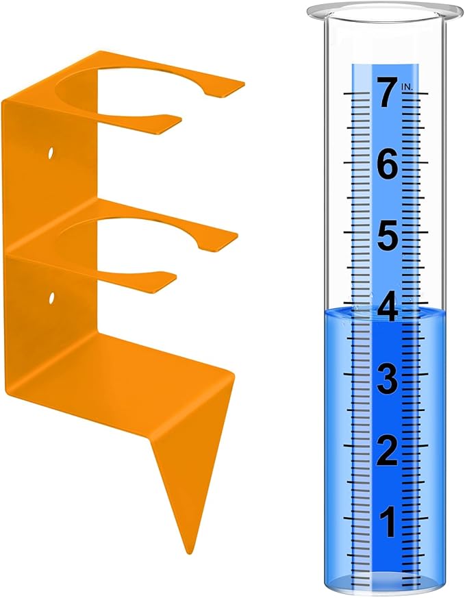 Rain Gauge Outdoor,7" Capacity Rain Gauge Outdoors Best Rated with Stainless Steel Mounting Rack Holder,Freeze Proof Plastic Large Rain Gauge for Yard Garden Fence Lawn Patio Farm (Orange)