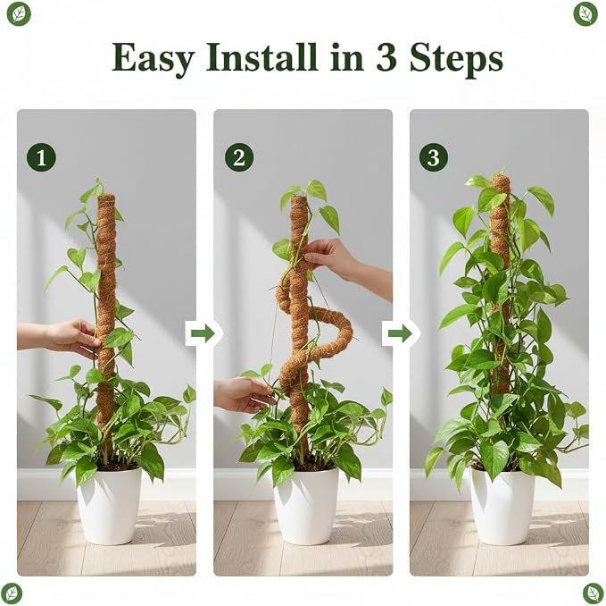 Moss Pole Monstera Plant Support - 2 Pack 28" Bendable Coco Coir Pole for Indoor Climbing Plants with Plant Sticks Support