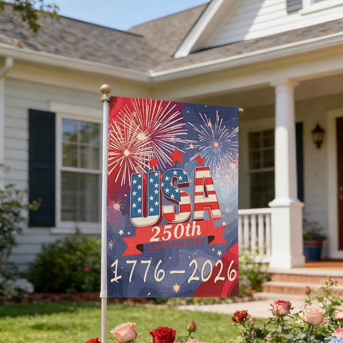 250th Anniversary Garden Flag, Patriotic Garden Flag, Double-Sided Outdoor Yard Decoration for Outdoor, Front Door, Porch