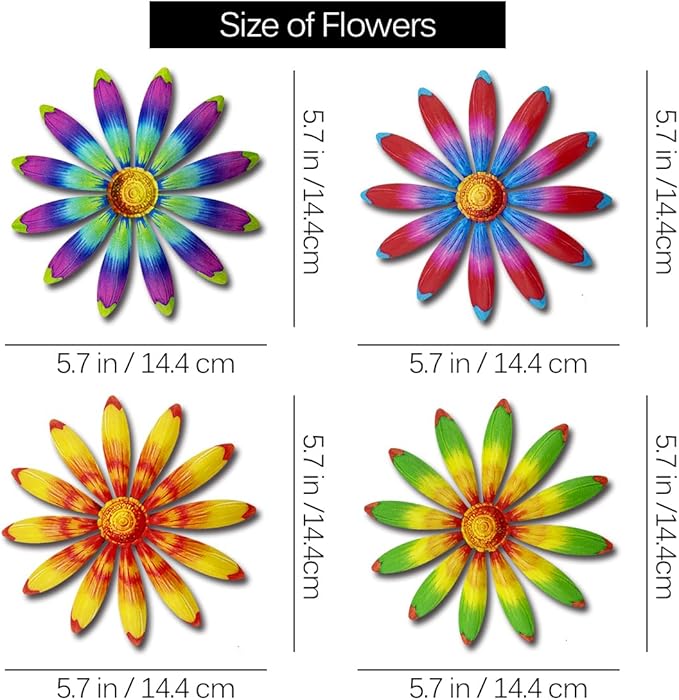 Giyyomtr Metal Flowers Wall Decor - 4pcs Metal Sunflowers Wall Art Hanging Decorations for Outdoor Fence Garden Yard Patio Exterior Wall Decor