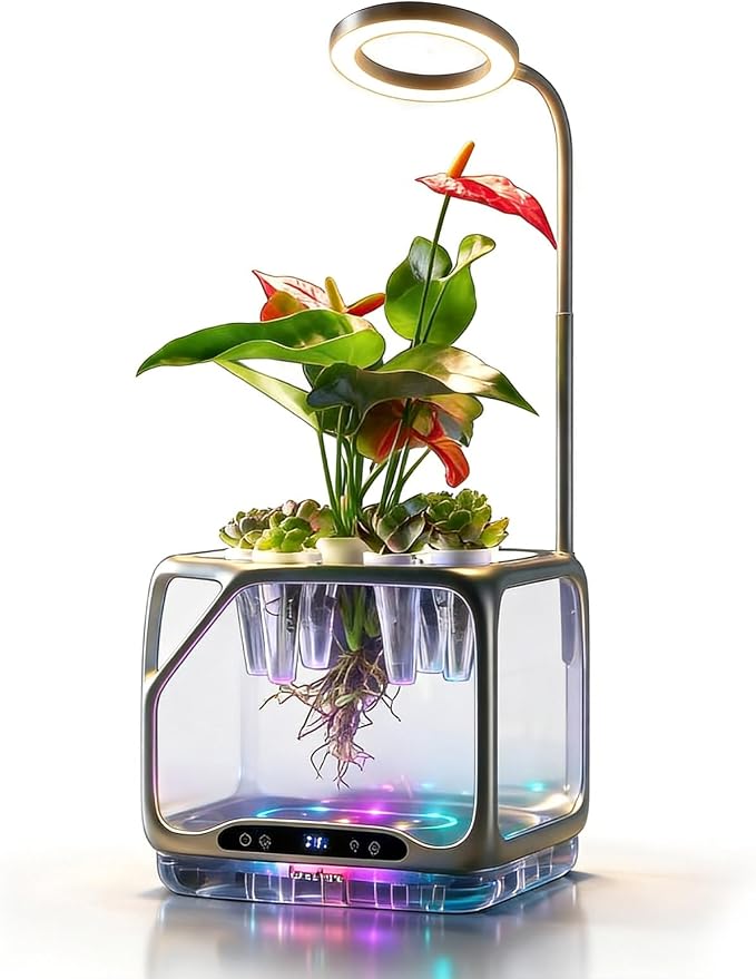 Misting Aeroponics Growing System, Smart Indoor Garden with Grow Light & Humidifier, Visual Root View, RGB Mood Light, Temperature Control, Hydroponic Planter Gift for Plant/Mushroom/Herb