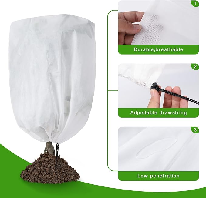 Garutom 2-Pack Plant Covers Freeze Protection 42" x 45" 2.2 oz, Frost Cloth Plants Jacket Drawstring Tree Cover for Outdoor Plants, Shrub Potted Plants Winter
