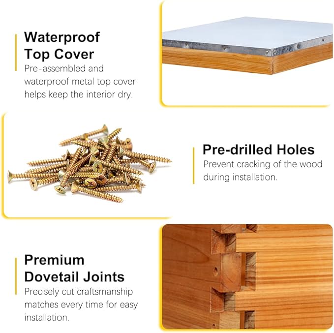 MayBee 5-Frame Nuc Beehive Box for Beekeeping Complete Bee Hive Nuc Box Kit Dipped in 100% Beeswax Includes 5 Wooden Frames & Heavy Wax Coated Foundations