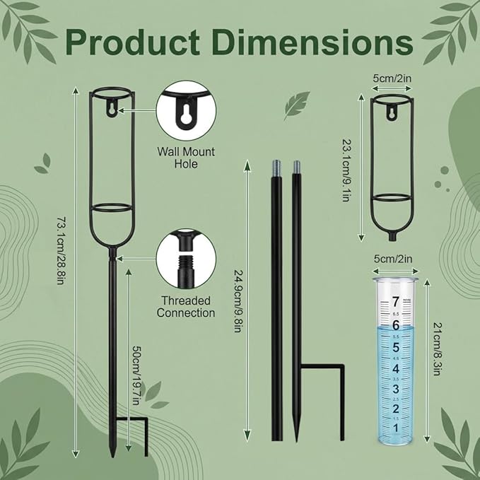 Rain Gauge Outdoor, 7 Inch Freeze Proof Rain Gauges for Yard, Large Clear Numbers Plastic Rain Measure Gauge with Metal Stake, Decorative Water Gauge for Garden Lawn Patio