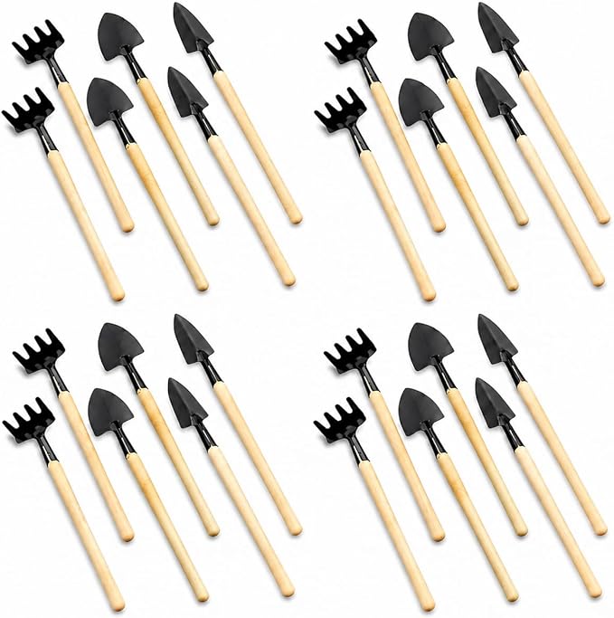 Garneck 8 Sets Mini Gardening Tools with Metal Rake Trowel and Shovel - Succulent Potting Planting Kit for Indoor - Small Gardening Tools for Cultivating Weeding Transplanting