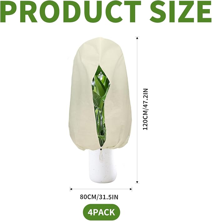 Plant Covers Freeze Protection – 4 Packs 47.2" x 31.5" Thickened Plant Frost Protection Covers, Heavy Duty Winter Plant Covers with Zipper & Drawstring, Reliable Freeze Protection for Outdoor Plants