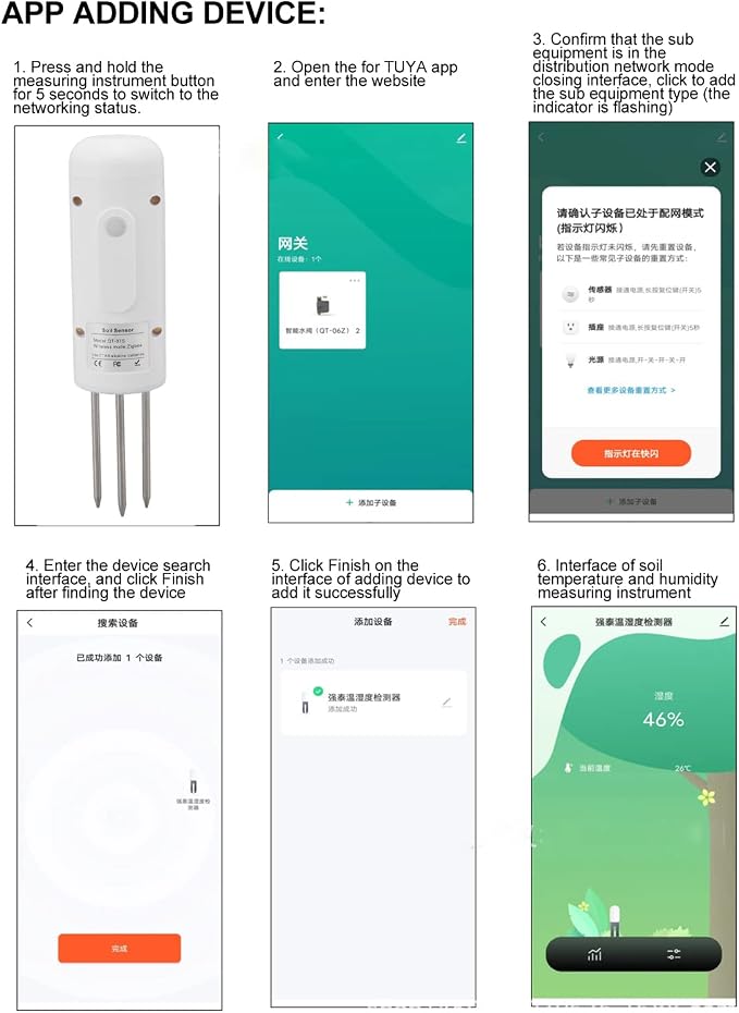 Soil Sensor for z1gbee Gardening, Smart Soil Tester for Accurate Plant Care with Temperature and Humidity Monitoring