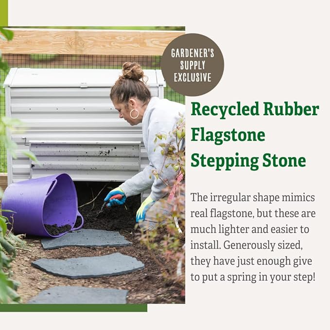 Gardener's Supply Company Flagstone Recycled Rubber Stepping Stone For Garden Walkway | Outdoor Patio Decor & Lawn Pathway Landscaping Stepping Blocks | 17"W X 1/2 Thick | Qty: 1 Stone