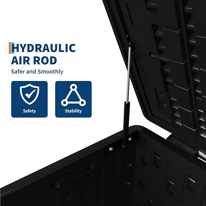 130 Gallon Resin Deck Box, Waterproof & Lockable Patio Storage Box with Hydraulic Lid for Outdoor Garden Tools, Pool Accessories & Cushions