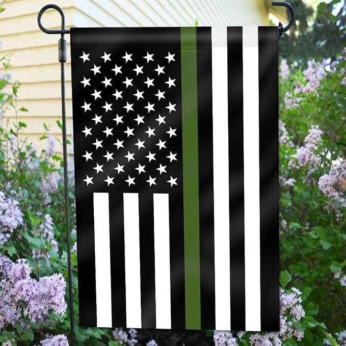 ANLEY Double Sided Premium Garden Flag, Thin Green Line US National Decorative Garden Flags - Weather Resistant & Double Stitched - 18 x 12.5 Inch