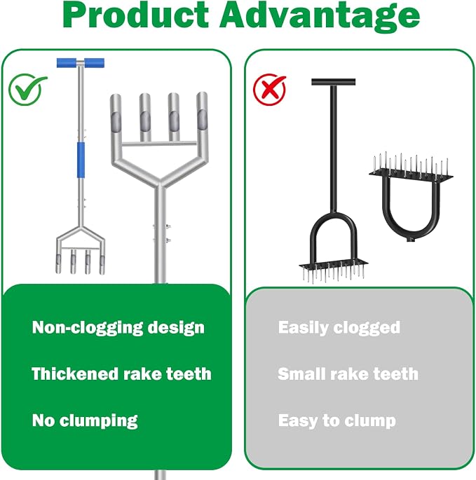Manual Push Core Aerator Lawn Tool: Semi-Assembled Lawn Aerator with 4 Hollow Tine - Yard Aeration Tool for Lawn Grass Plug Air Aerators, Handheld Lawn Care Coring Soil Aerator