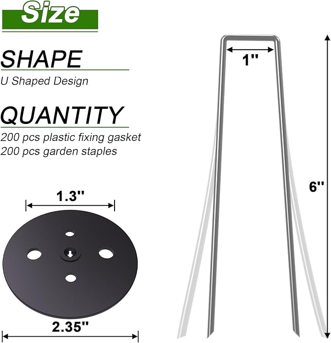 AAGUT 6" Landscape Staples with Gasket 200 Pack, Vapor Barrier Stakes with Washer Caps, Metal Garden Stakes Landscape Fabric Staples for Gardening, Landscaping, Weed Barrier, Sod Fabric Decorations