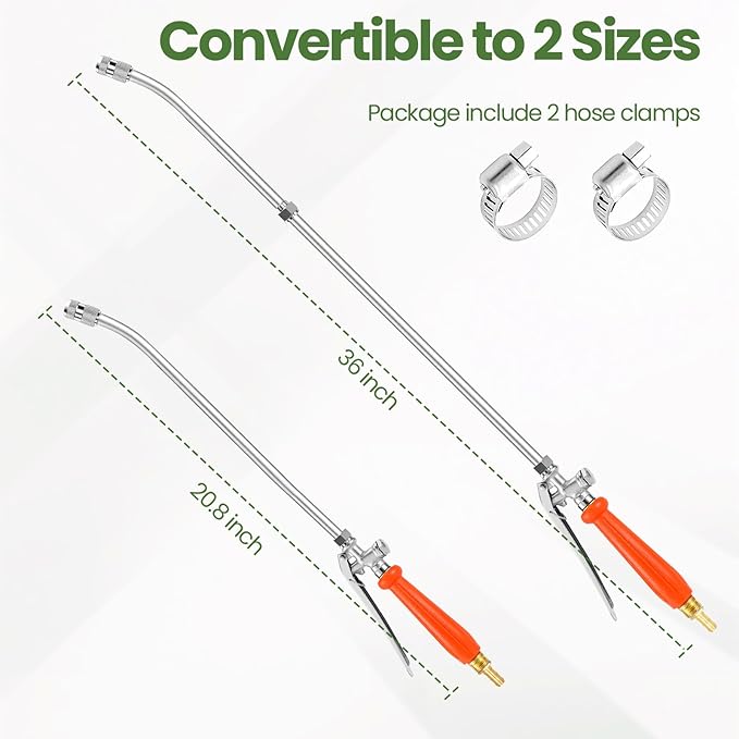 36" Sprayer Wand All Metal Replacement Sprayer Wand, Suitable for 1/2" Hose Quick Connector, 1/4" & 3/8" & 1/2" Brass Barb Spray Wand, Built-in Shut Valve Stainless Steel Spray Wand