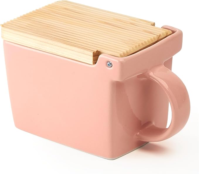 ZERO JAPAN Bee House Premium Salt Box with Hinoki Lid - Container for Sea Salt and Spices - Elegant Cellar for Kitchen Countertop - Pink, 16 oz