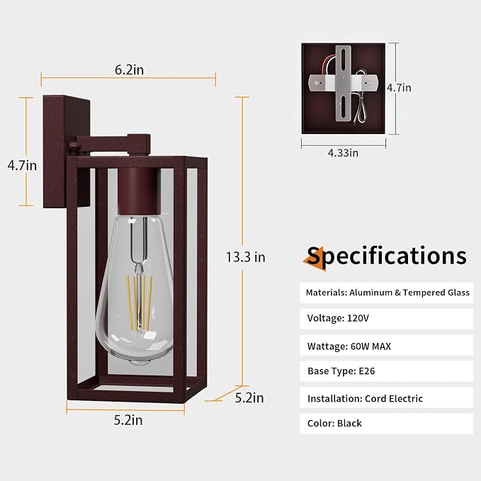 13'' Oil Rubbed Bronze Outdoor Light Fixtures Wall Mount, Large Front Porch Lights, Sensor Exterior Wall Sconce, Waterproof Lantern Lamp,Outside Coach Light for House,Garage,Yard