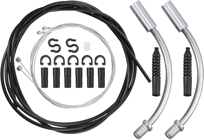 Bike Brake Cable Housing Kit Includes 1 Set Bicycle Brake Line, 2 Pieces V Bike Brake Noodle Cable Guide Pipe and 2 Pieces Plastic Hoses for Road Mountain Bicycle Cycling