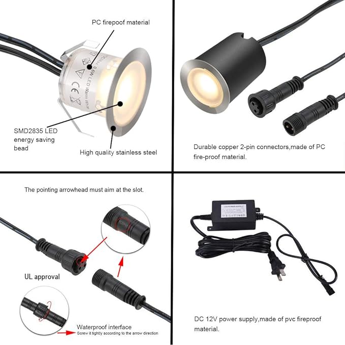 SMY Lighting Recessed LED Deck Light Kits with Protecting Shell φ32mm, Outdoor LED Landscape Lighting IP67 Waterproof,12V Low Voltage for Garden,Yard Steps,Stair,Patio,Floor,Kitchen Decoration