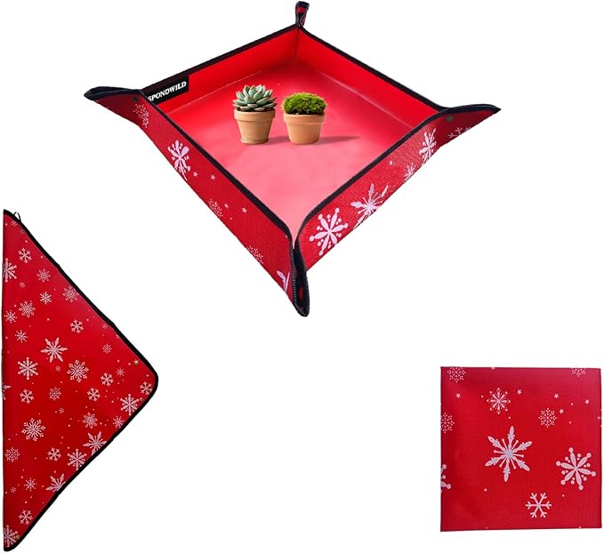 Plant Transplanting Mat - Thickened Waterproof Potting Mat, Succulent Gardening Mat, Portable Repotting Mat for Mess Control, Indoor Outdoor Use (PVC-Red Snowflake 29.5 x 29.5)