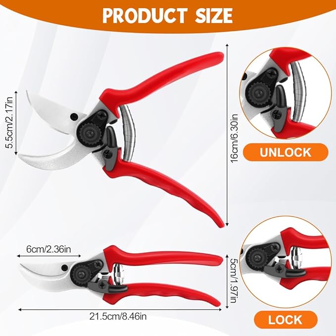 Ainiv Bypass Pruning Shears, 8.5" Professional Garden Shears, Heavy Duty Hand Gardening Scissors, Non-Slip PVC Coated Handles, Lightweight & Ergonomic, Pruning Shears for Plants, Hedges and Flowers