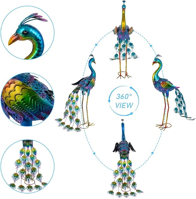 Metal Peacock Garden Decor Outdoor Statue, 26" Metal Yard Art Peacock Garden Sculptures Outside Decoration for Home Patio Lawn Backyard, Gift for Moms Grandma Women